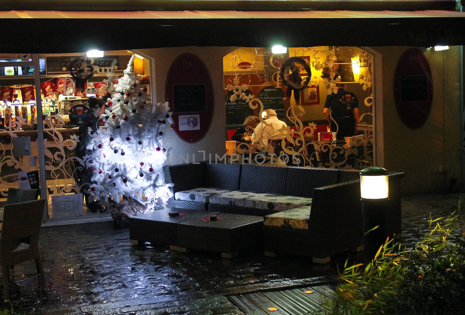 Night Cafe. Christmas in Bayeux. Normandy, France