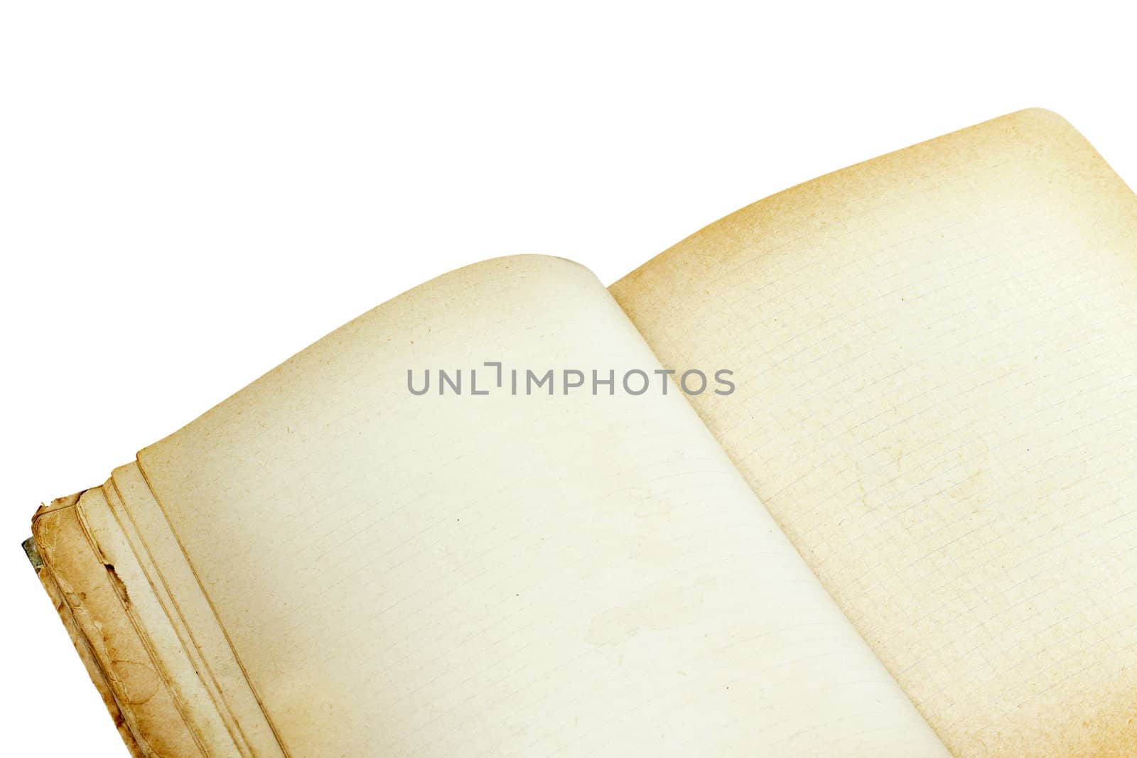 old open notebook close-up isolated on white background