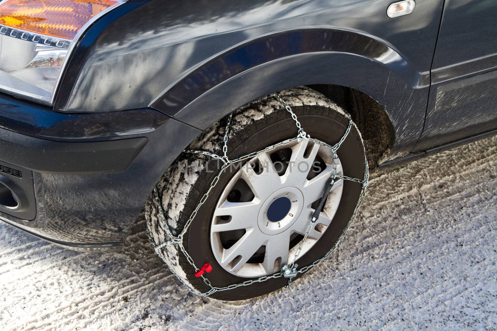 a Car with snow chains 