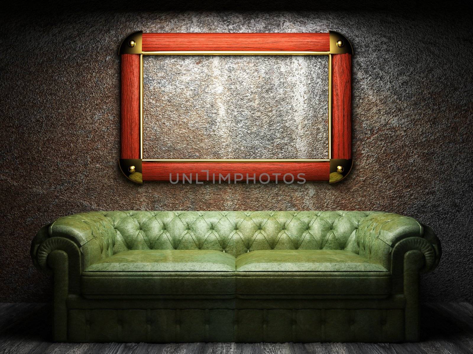 leather sofa and frame in dark room