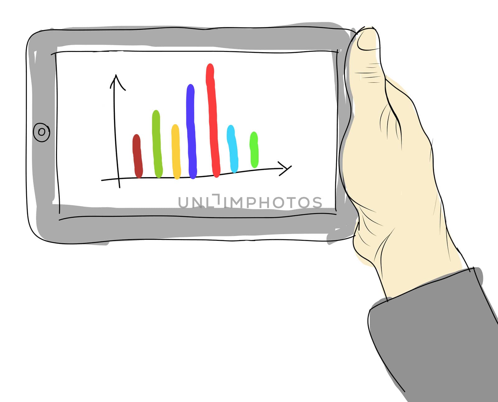 drawing  Tablet screen with graph on  hand by rufous