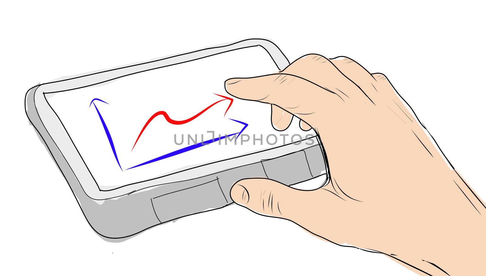 drawing  Tablet screen with graph and hand point by rufous