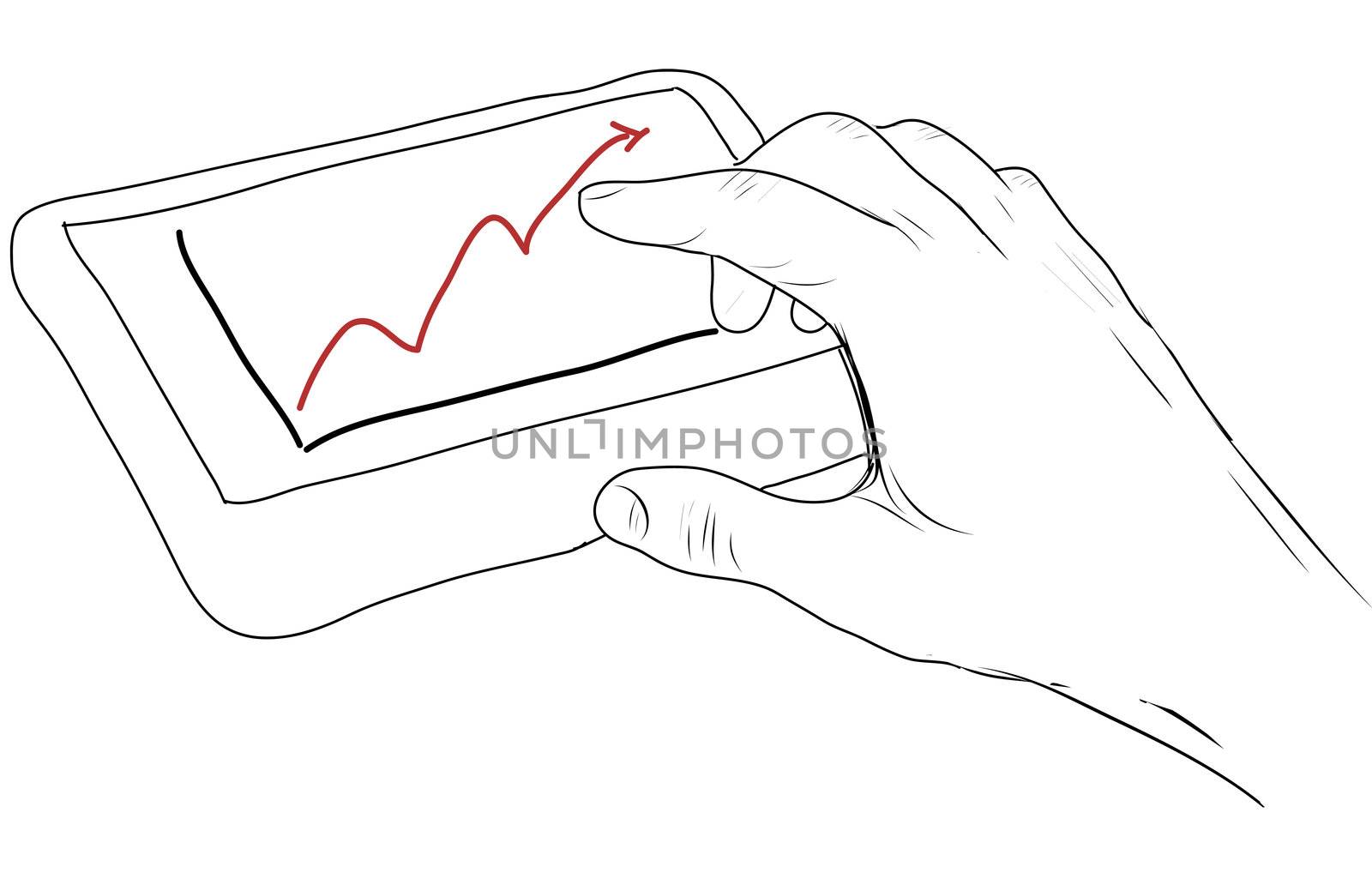drawing  Tablet screen with graph and hand point by rufous