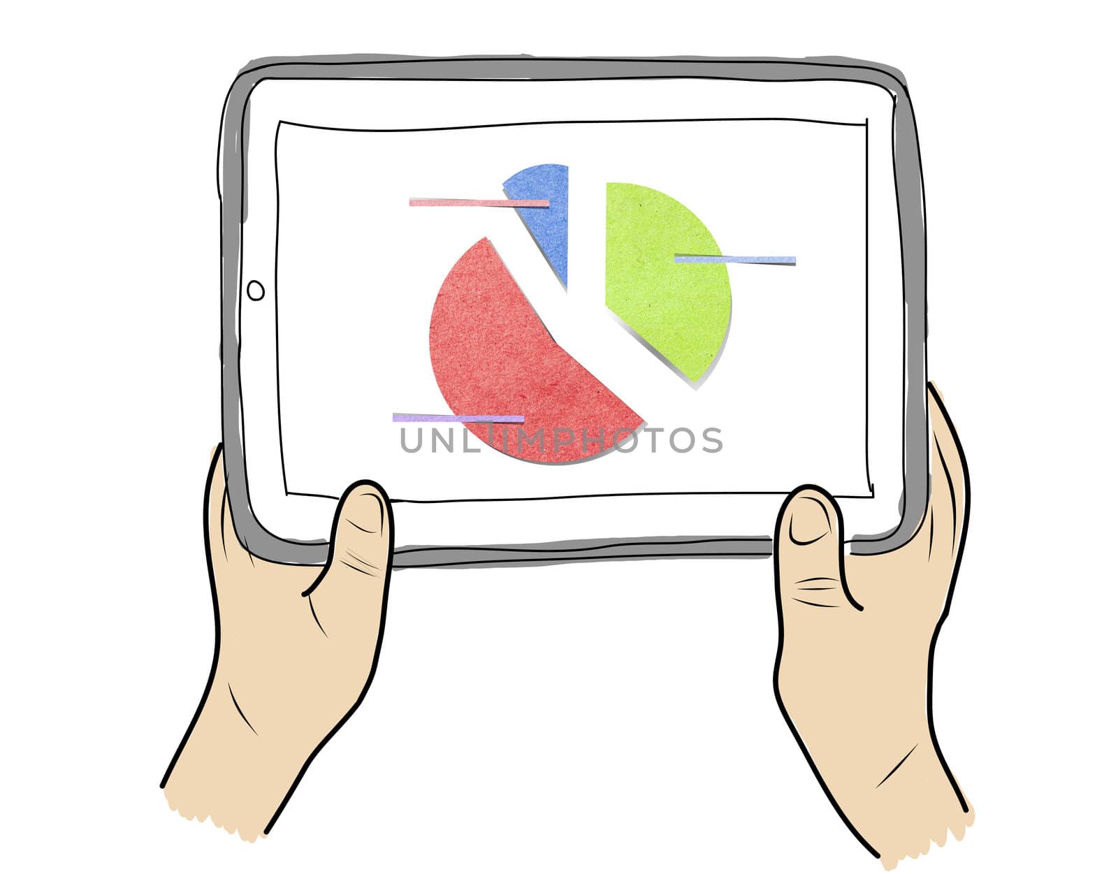 drawing  Tablet screen with graph on  hand by rufous