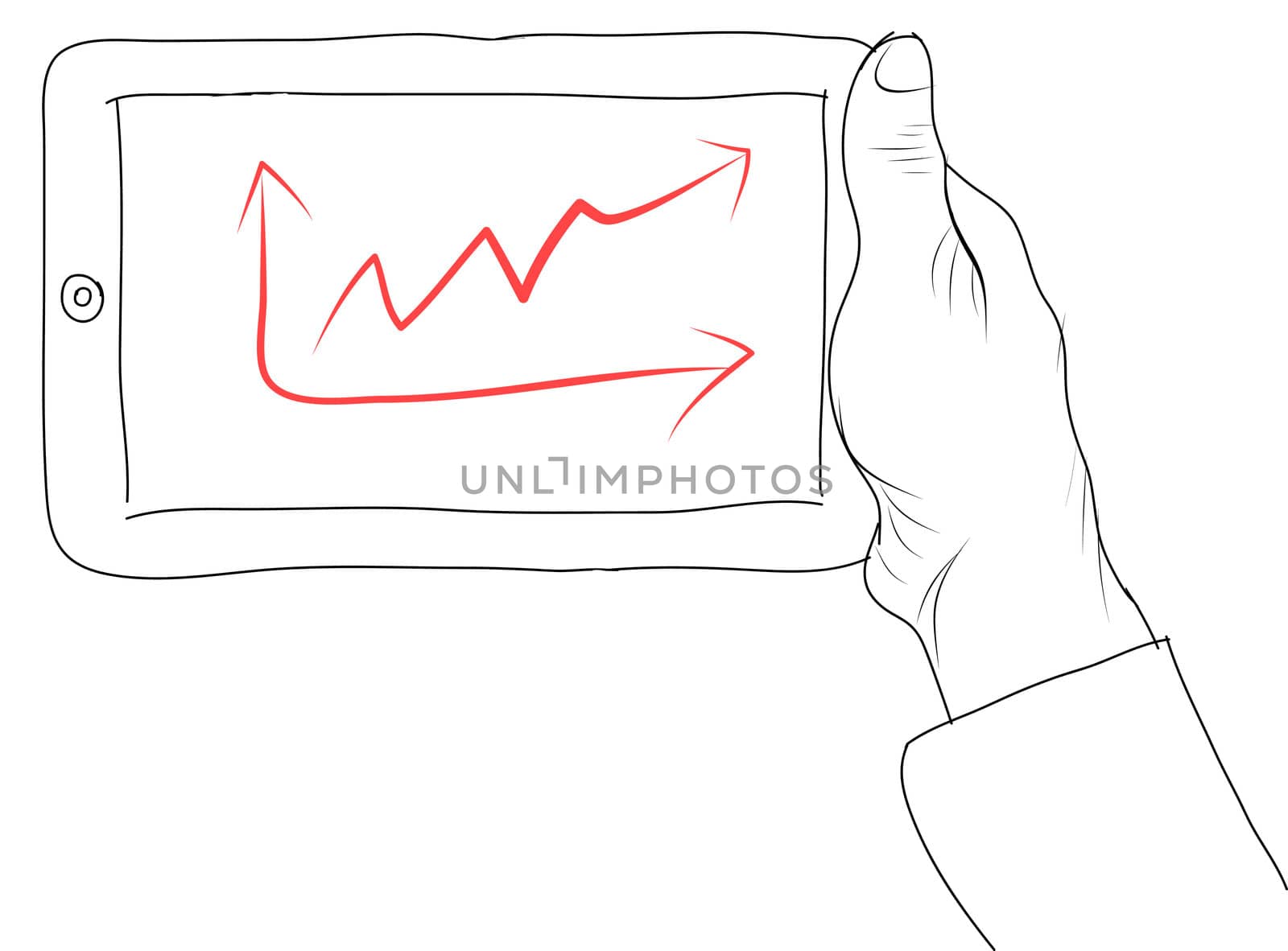 drawing  Tablet screen with graph on  hand