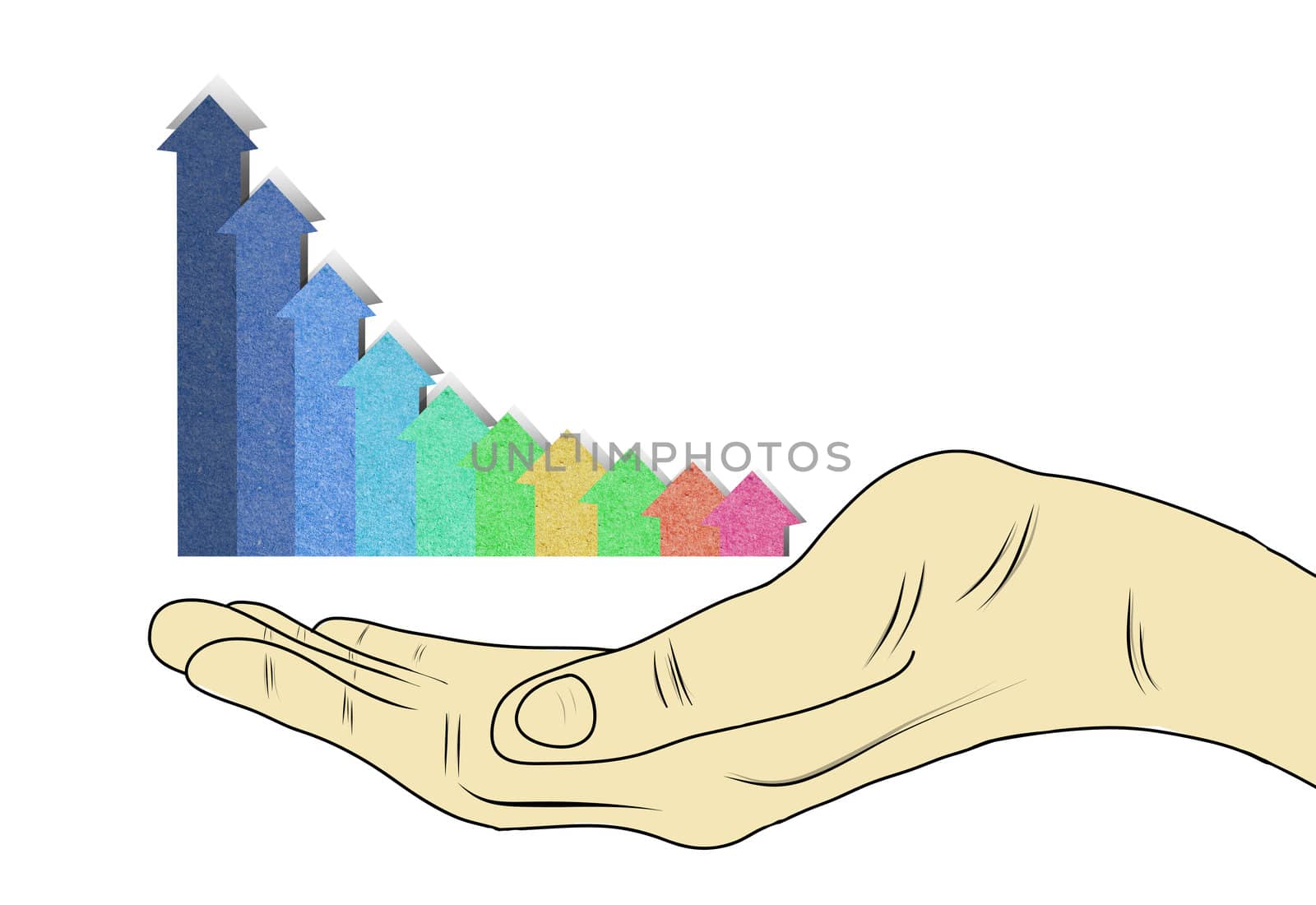 drawing Hand showing graph isolated on white