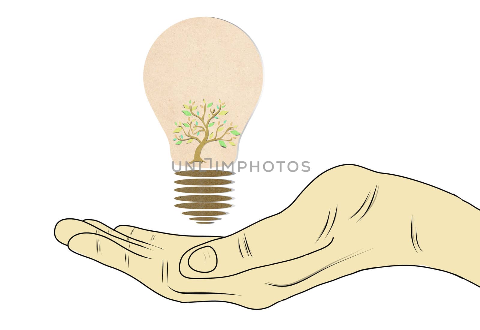 Hand putting light bulb for save world. by rufous