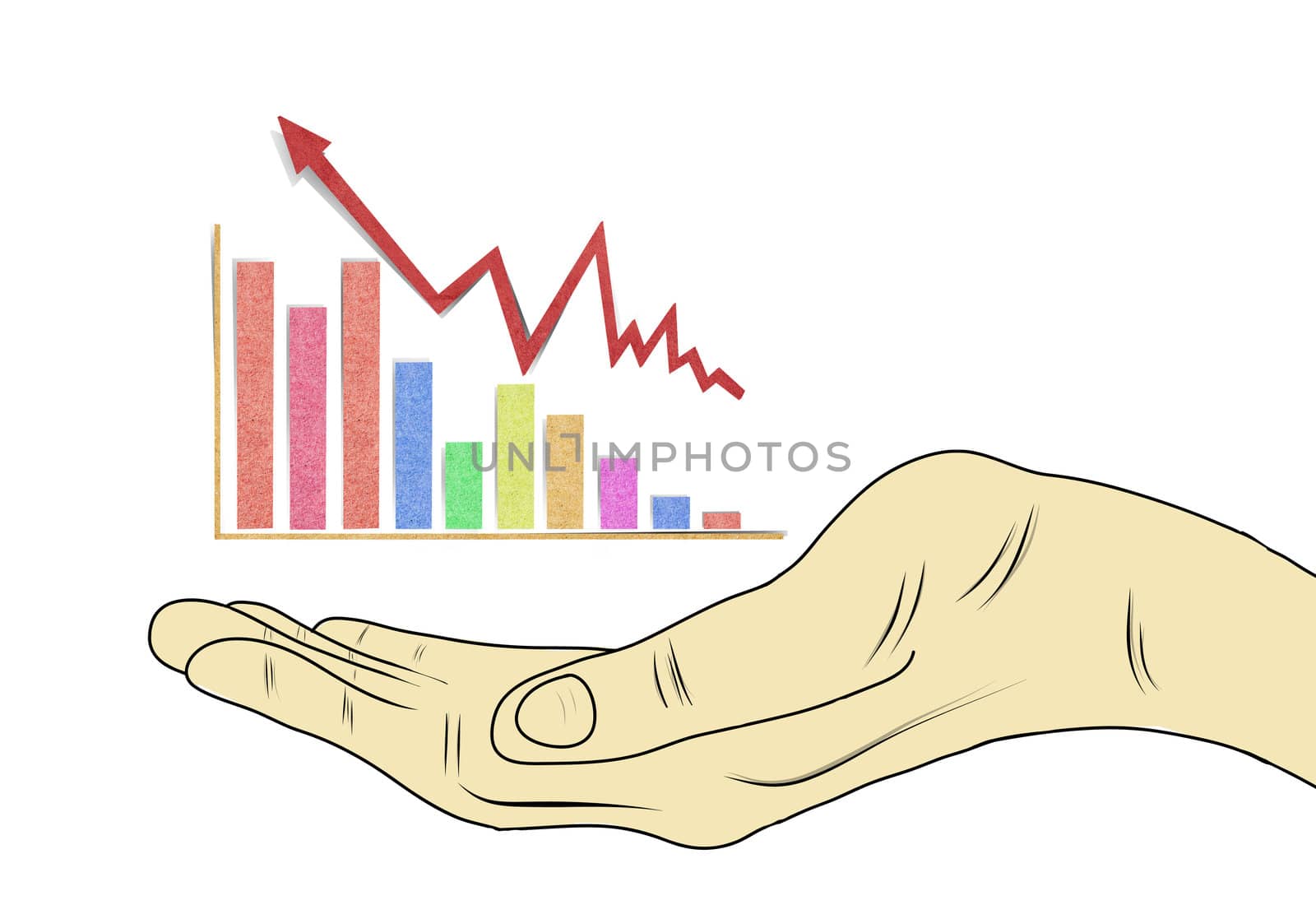 drawing Hand showing graph isolated on white