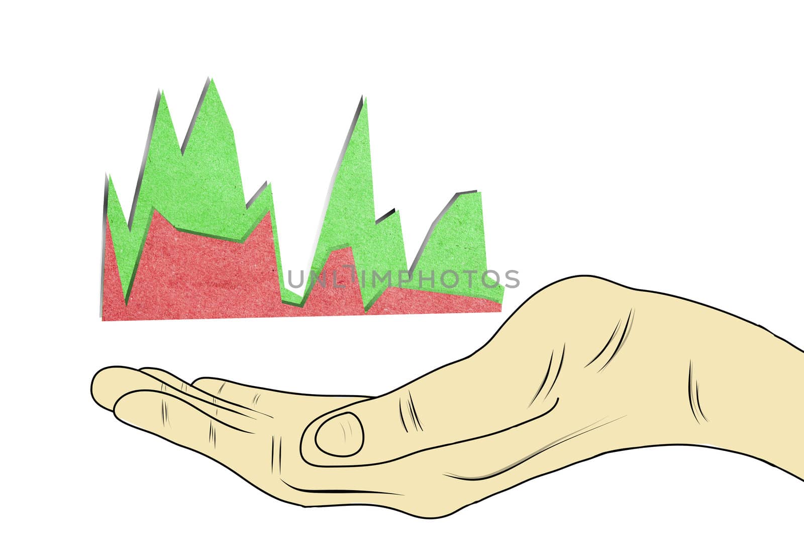 drawing Hand showing graph isolated on white by rufous