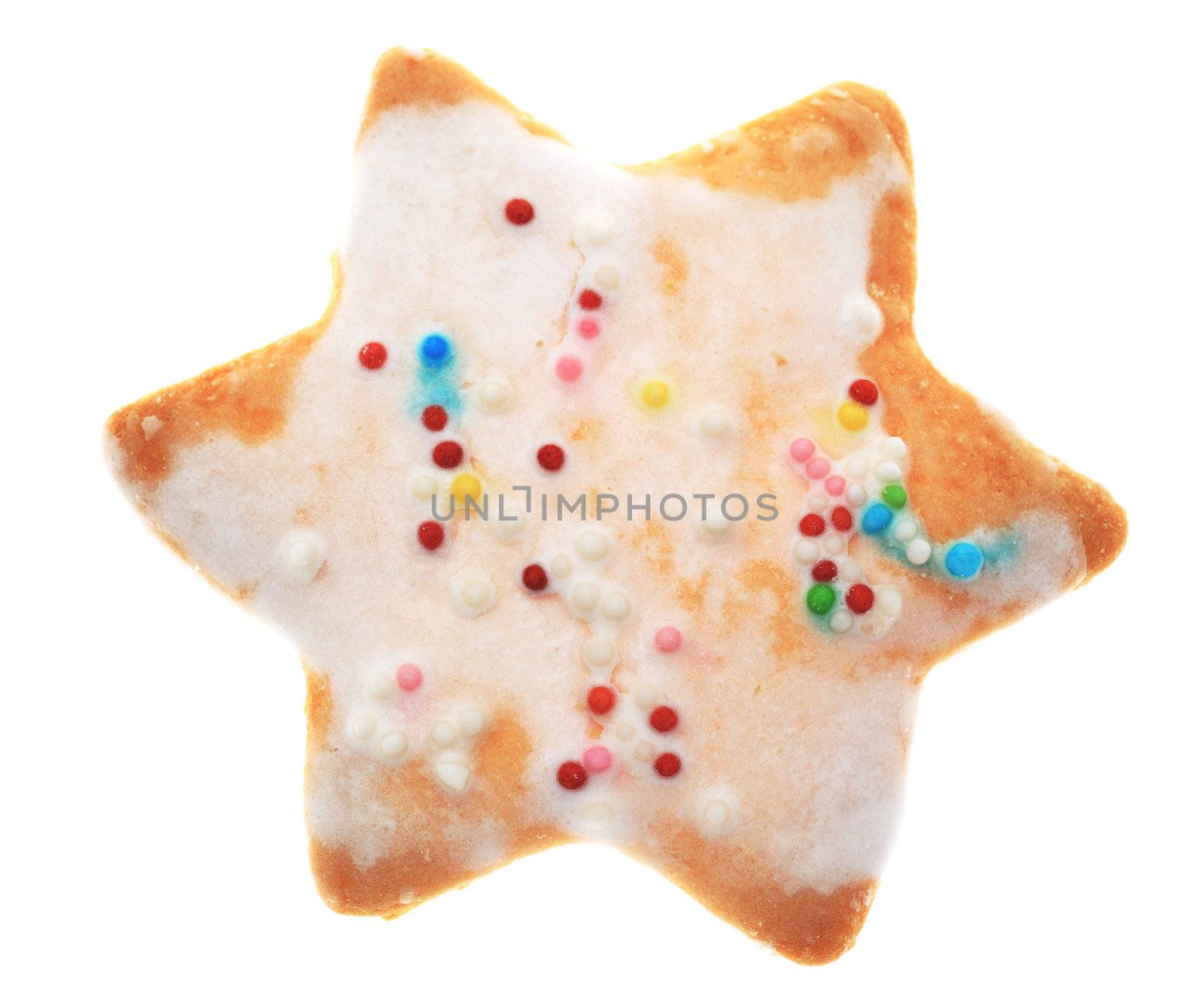 Traditional winter star-shaped cookie isolated against a white background.