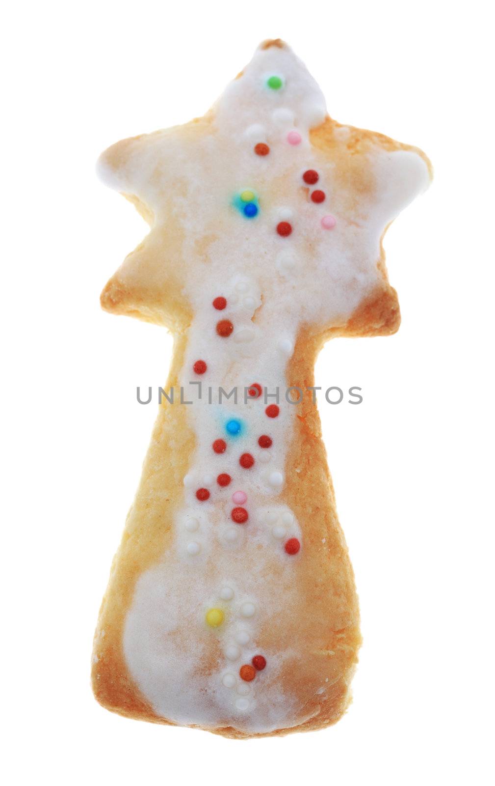 Traditional winter magic stik-shaped cookie isolated against a white background.
