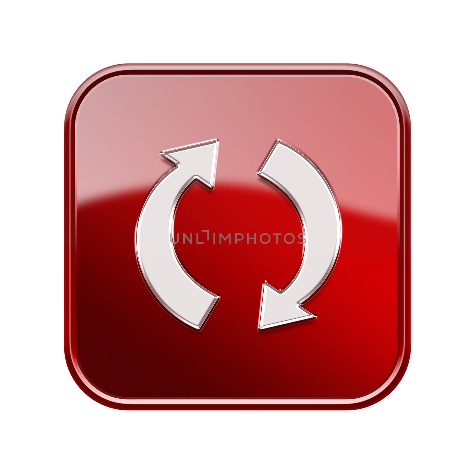 refresh icon glossy red, isolated on white background