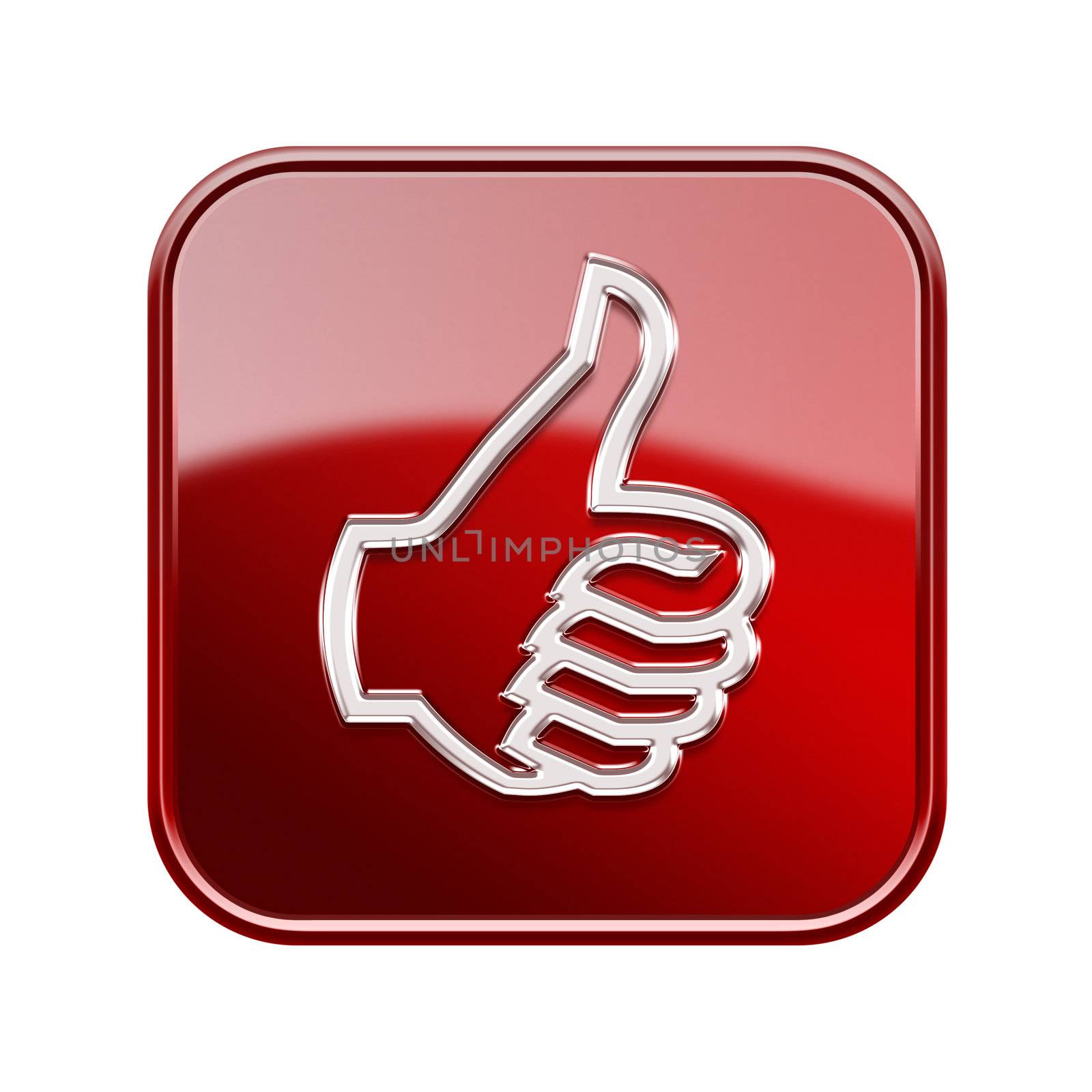 thumb up icon glossy red, isolated on white background