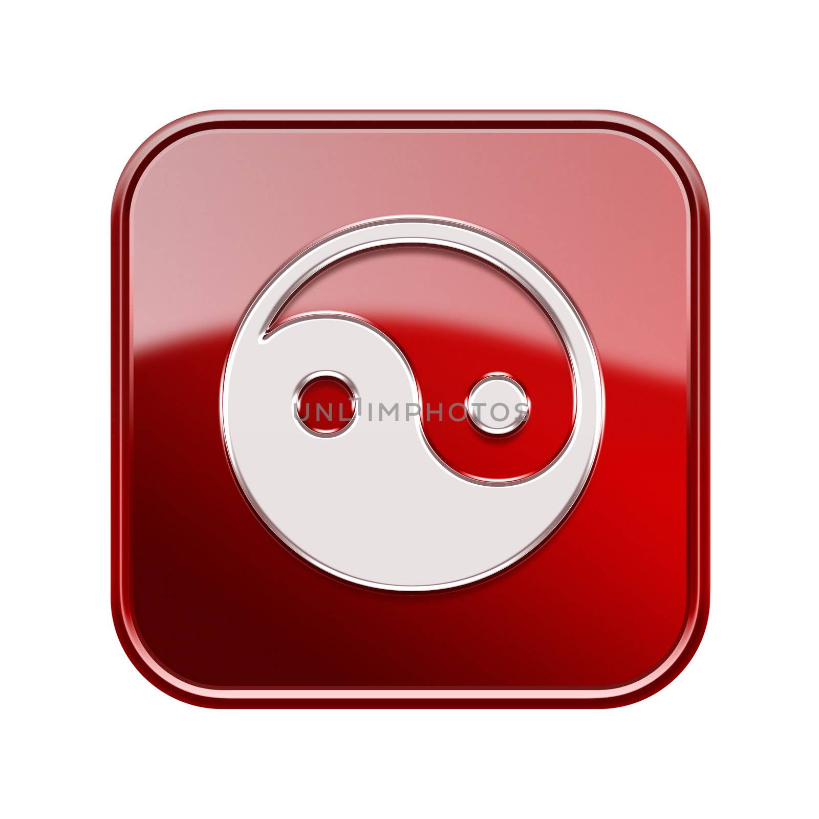 yin yang symbol icon glossy red, isolated on white background