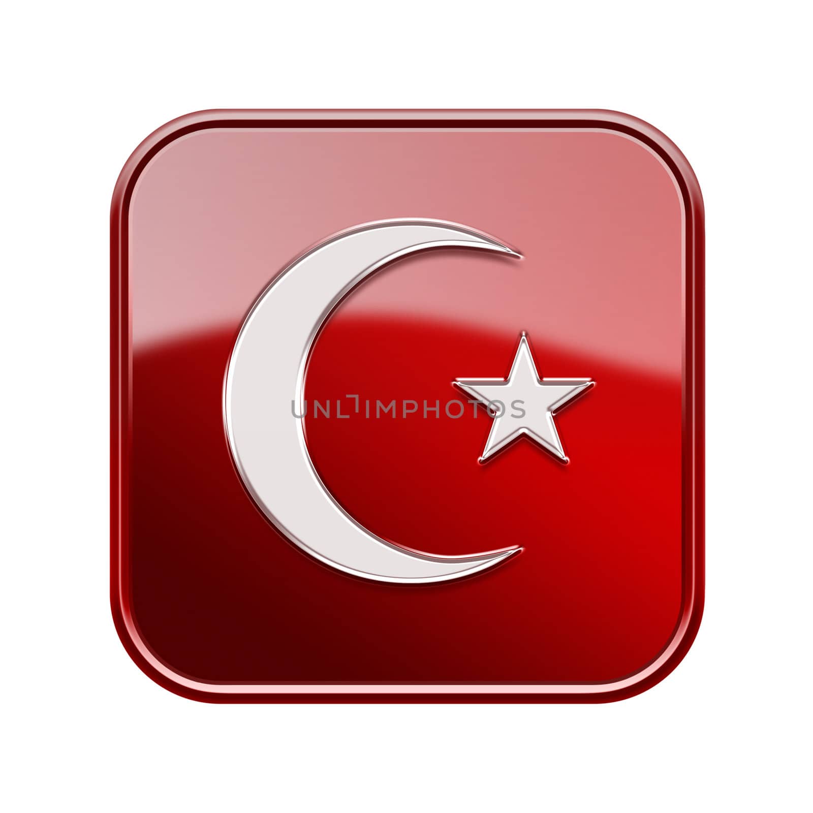 Turkish  icon glossy red, isolated on white background