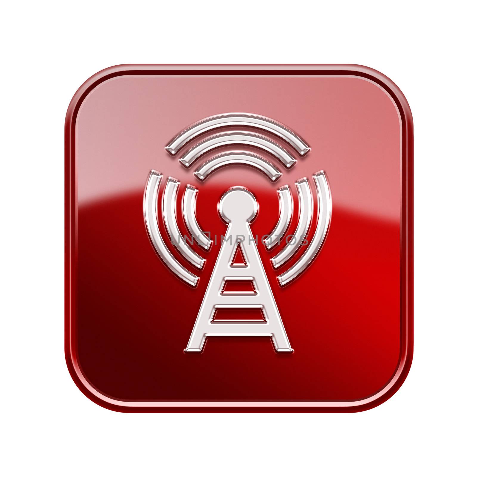 WI-FI tower icon glossy red, isolated on white background