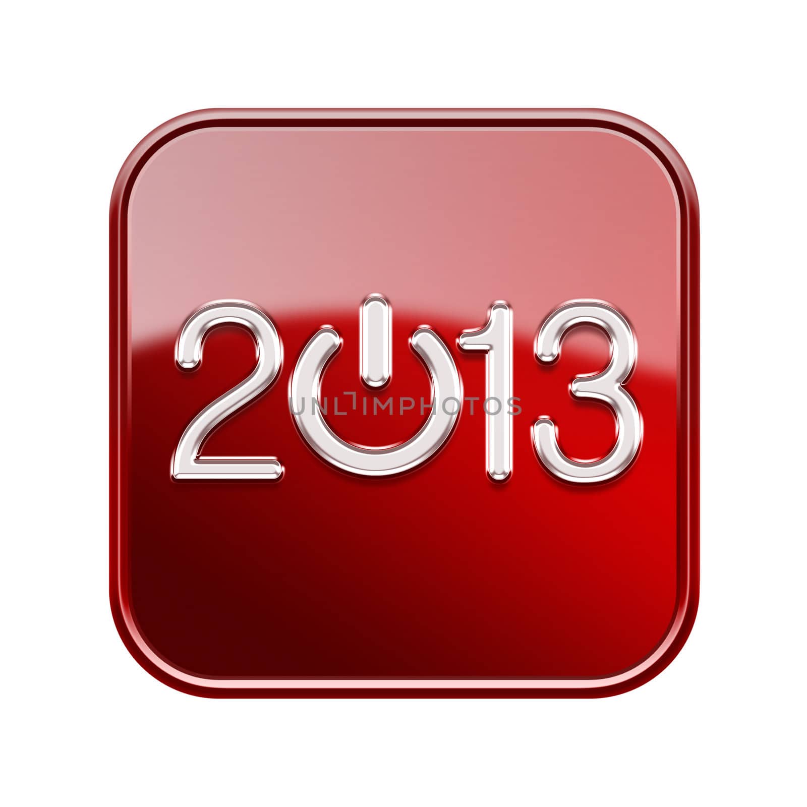 Year 2013 icon glossy red, isolated on white background