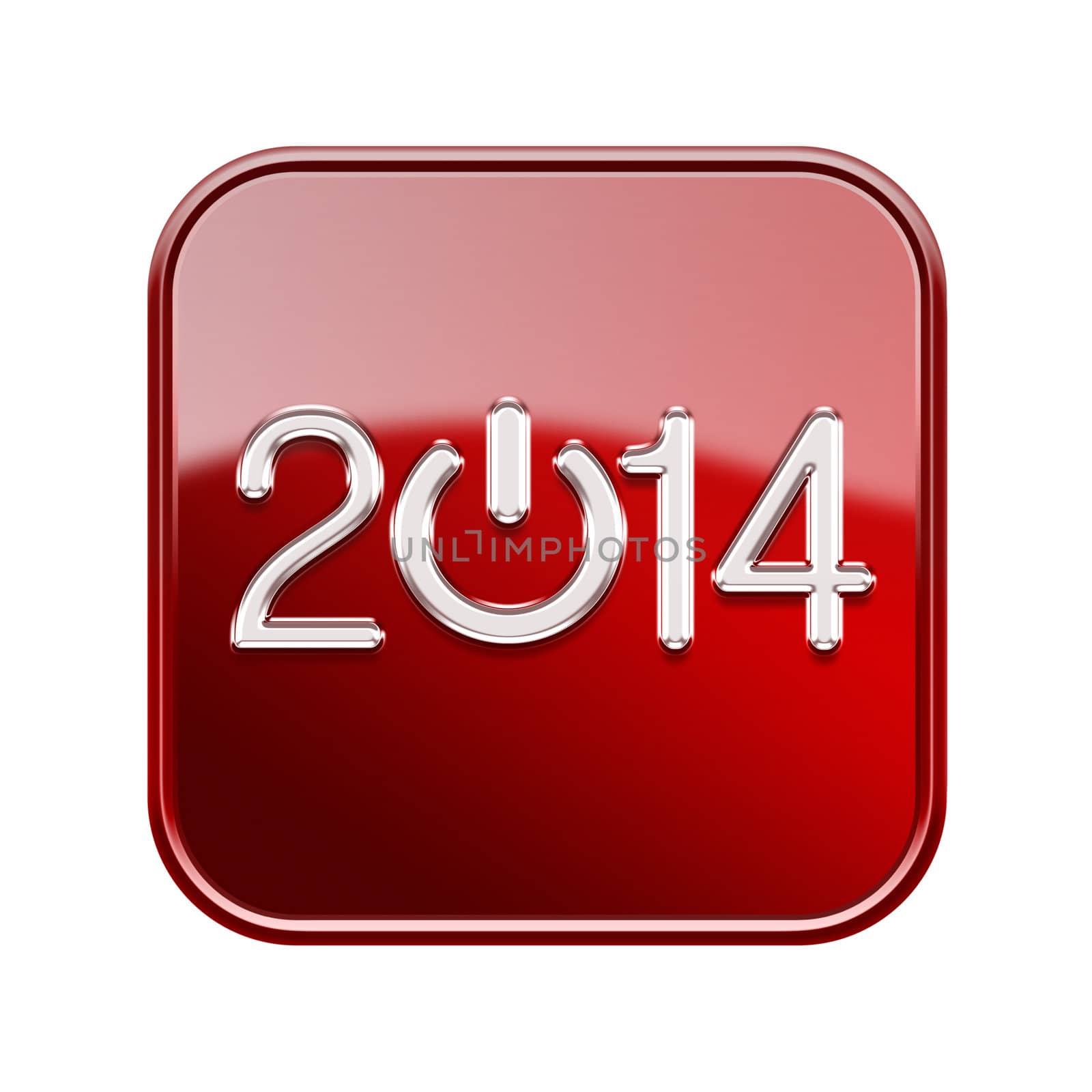Year 2014 icon glossy red, isolated on white background
