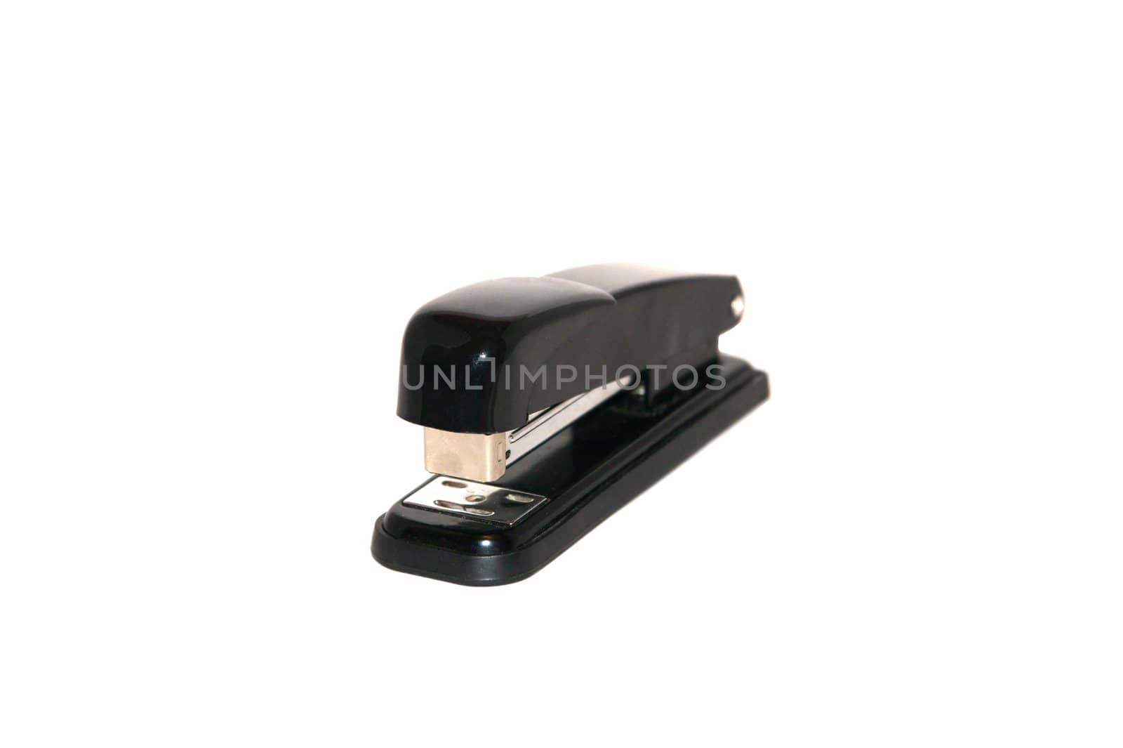 Black stapler on white background