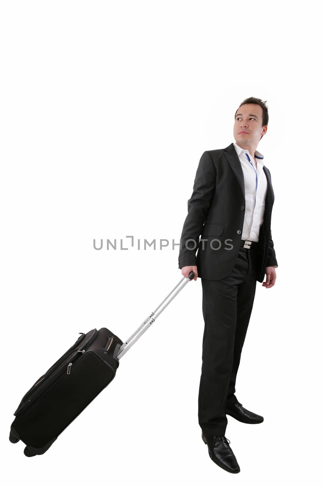 Young business man walking on white background with his trolley by dacasdo