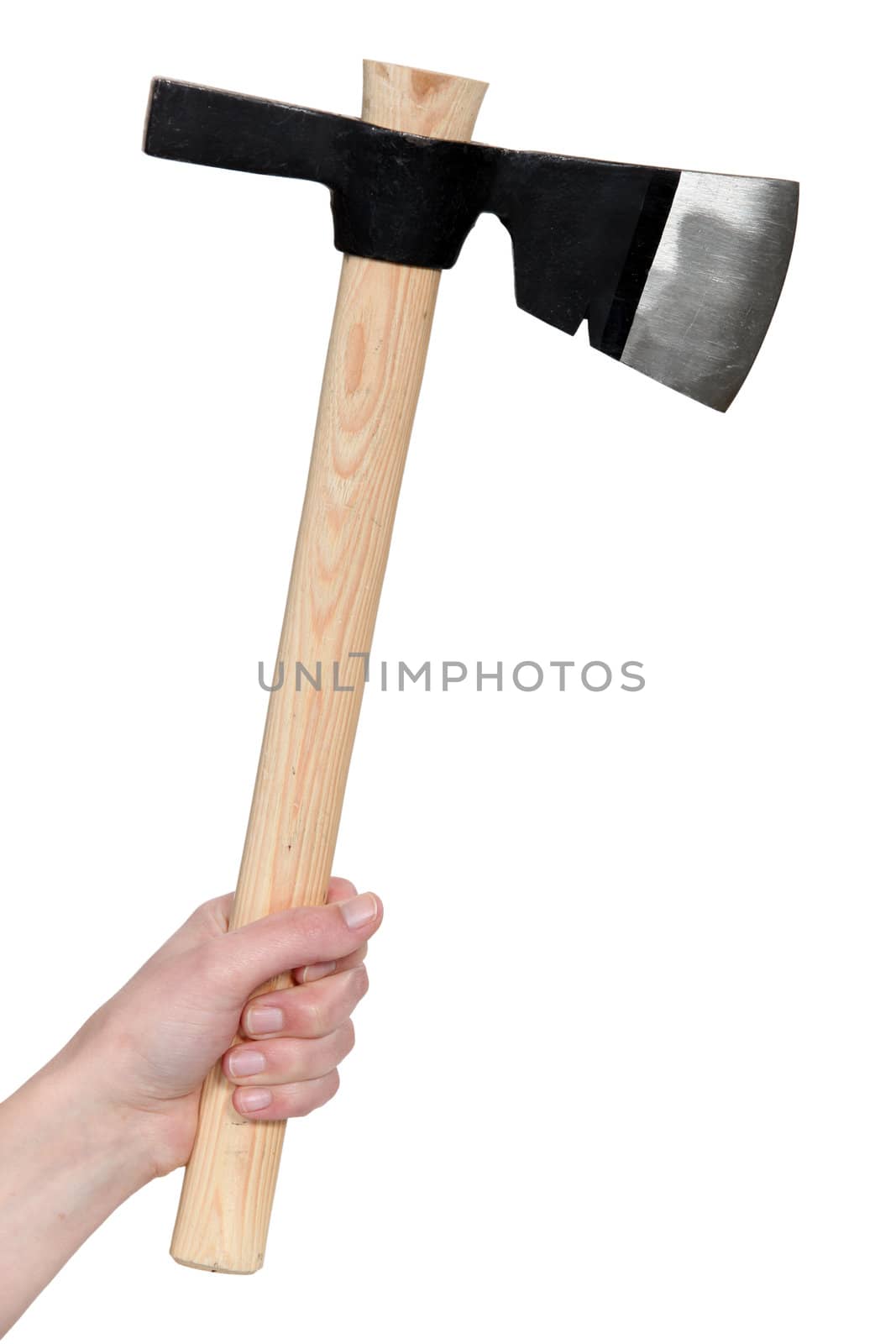 Hand holding an ax by phovoir