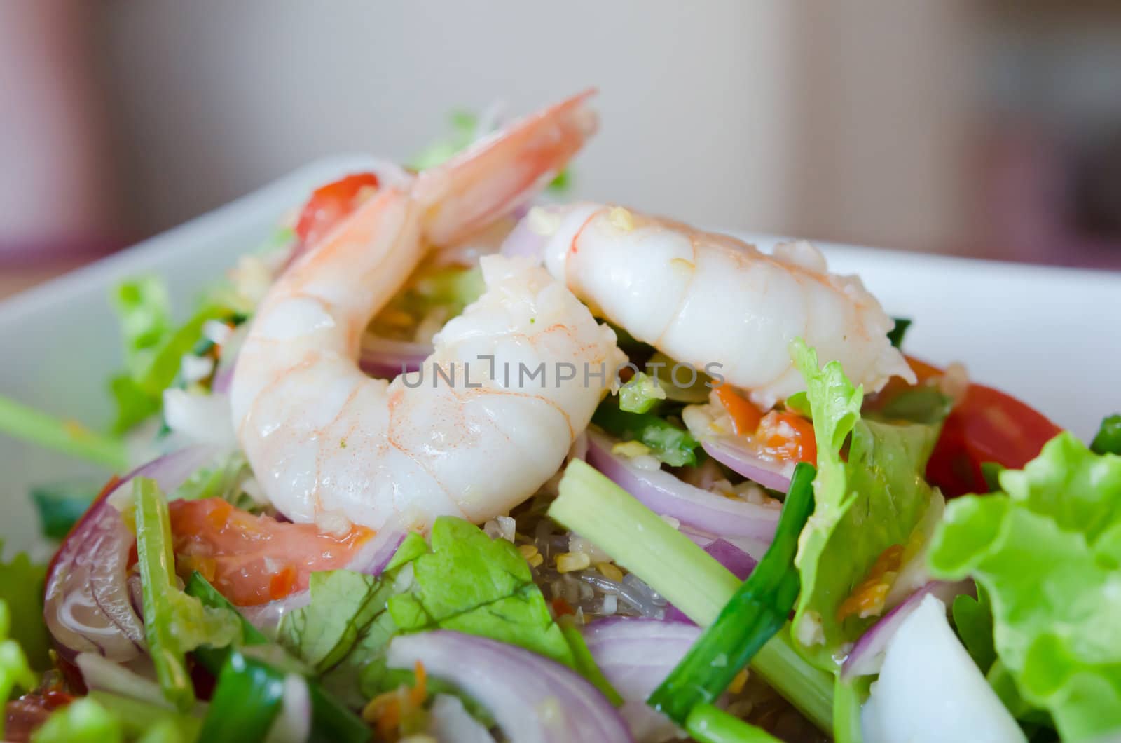 mixed  vegetable and  shrimp, Thai spicy salad