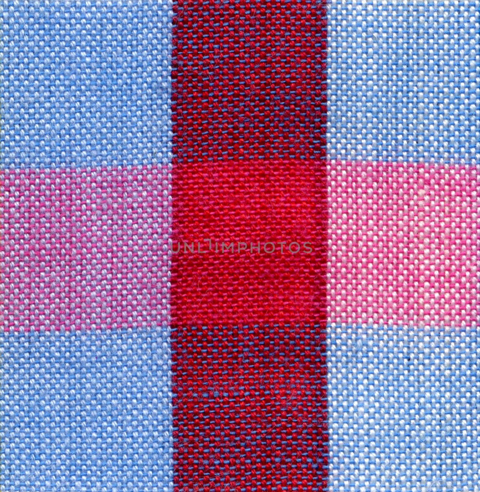 Close up red and blue square fabric pattern background 