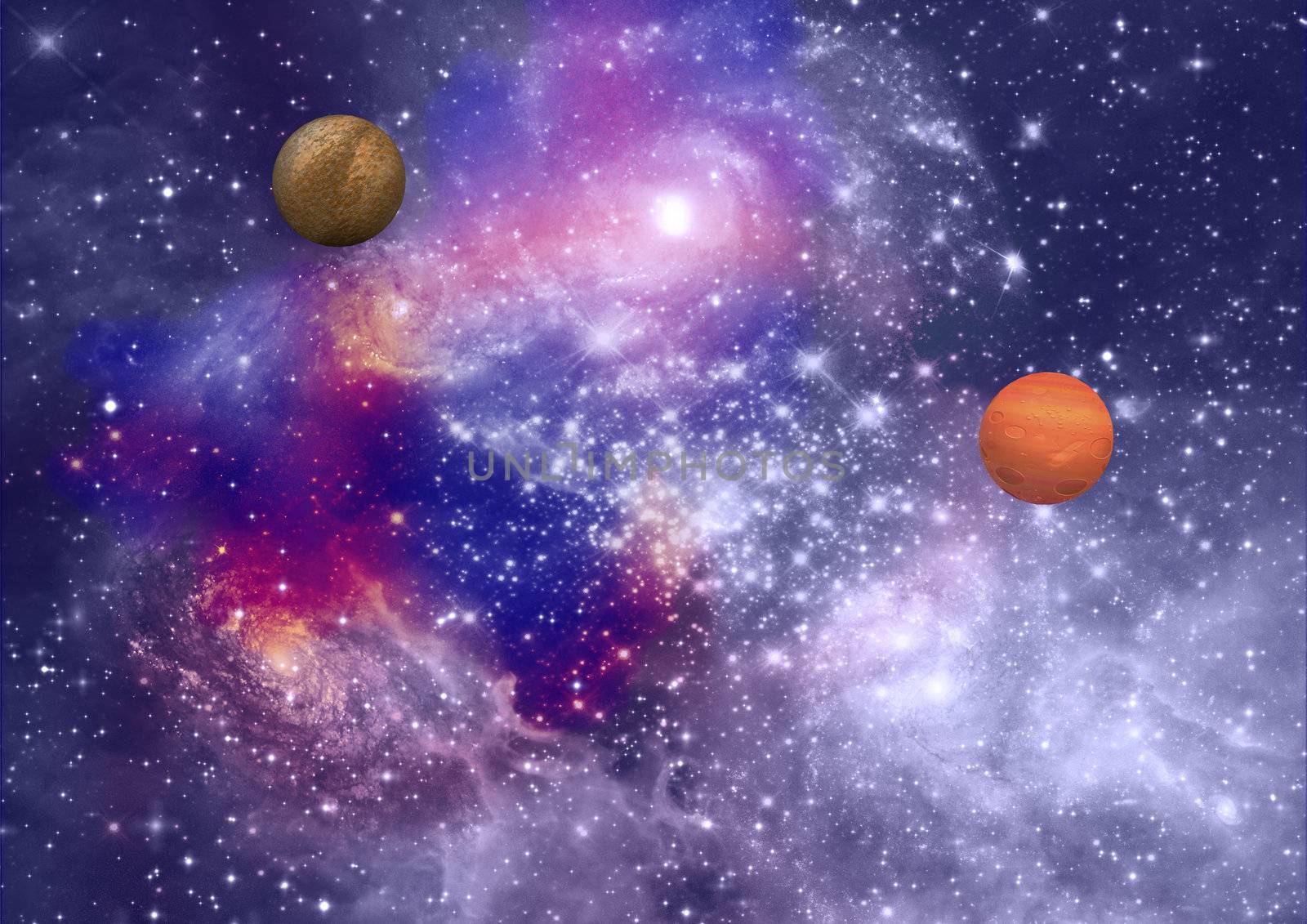 far-out planets in a space against stars