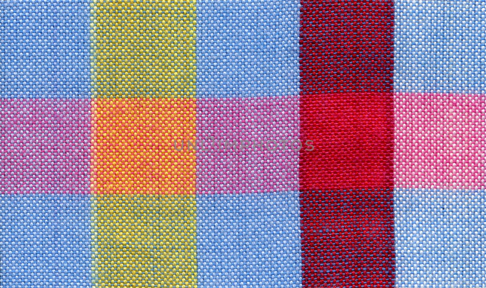 Blue, red and yellow square fabric pattern background 