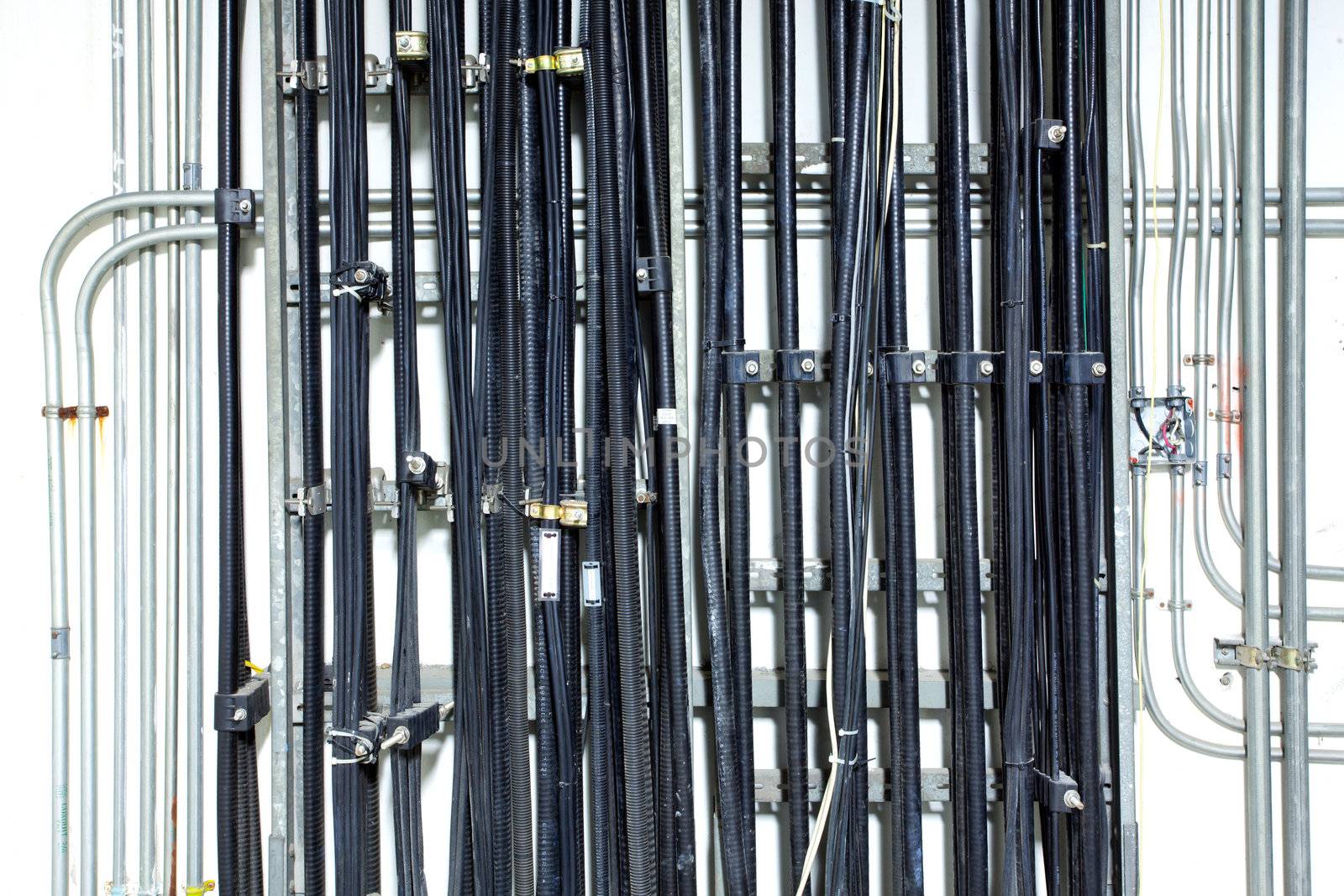 Communication and electrical wire on wall