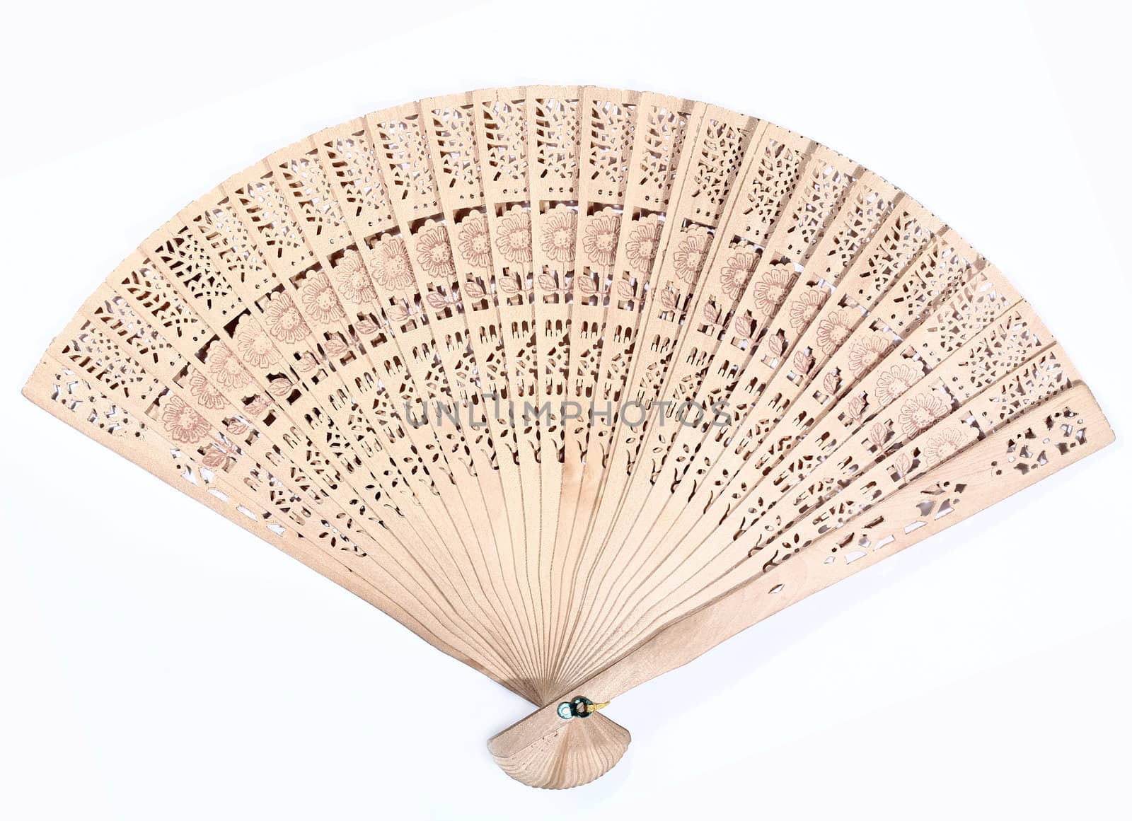 Oriental bamboo fan isolated. Close up