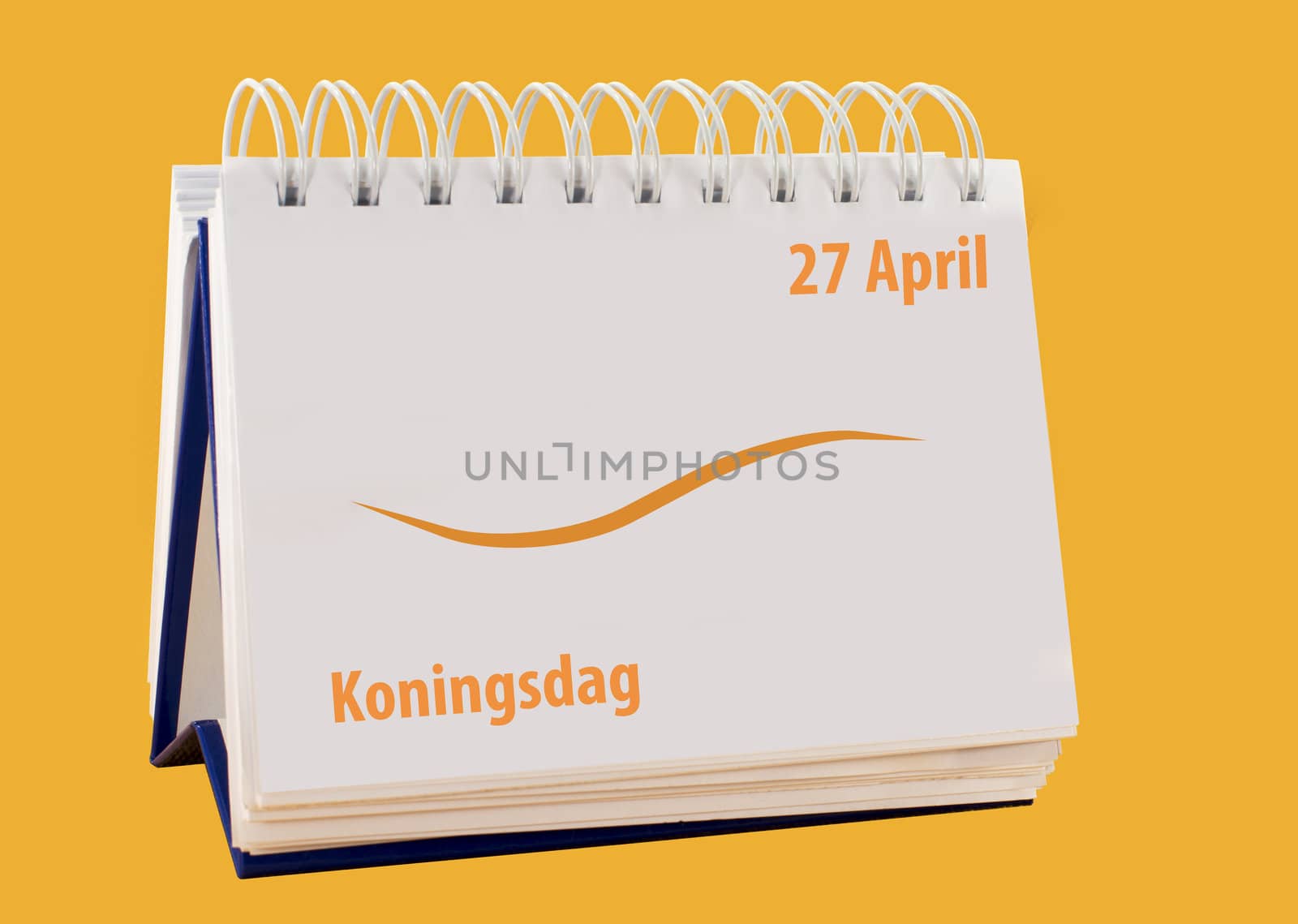 Dutch calendar with kings day on 27 April with orange background