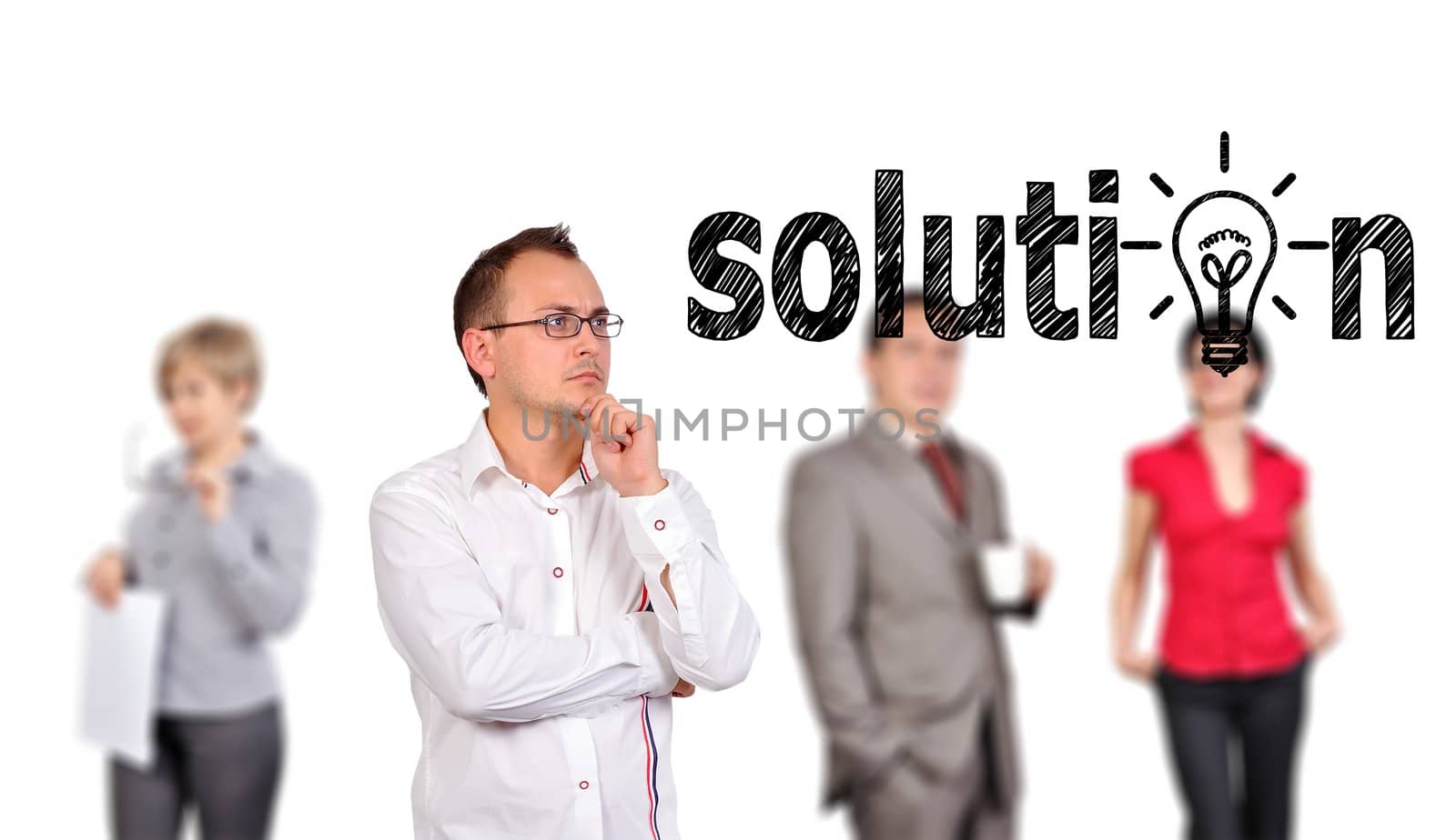 businessman looking solution and people on background