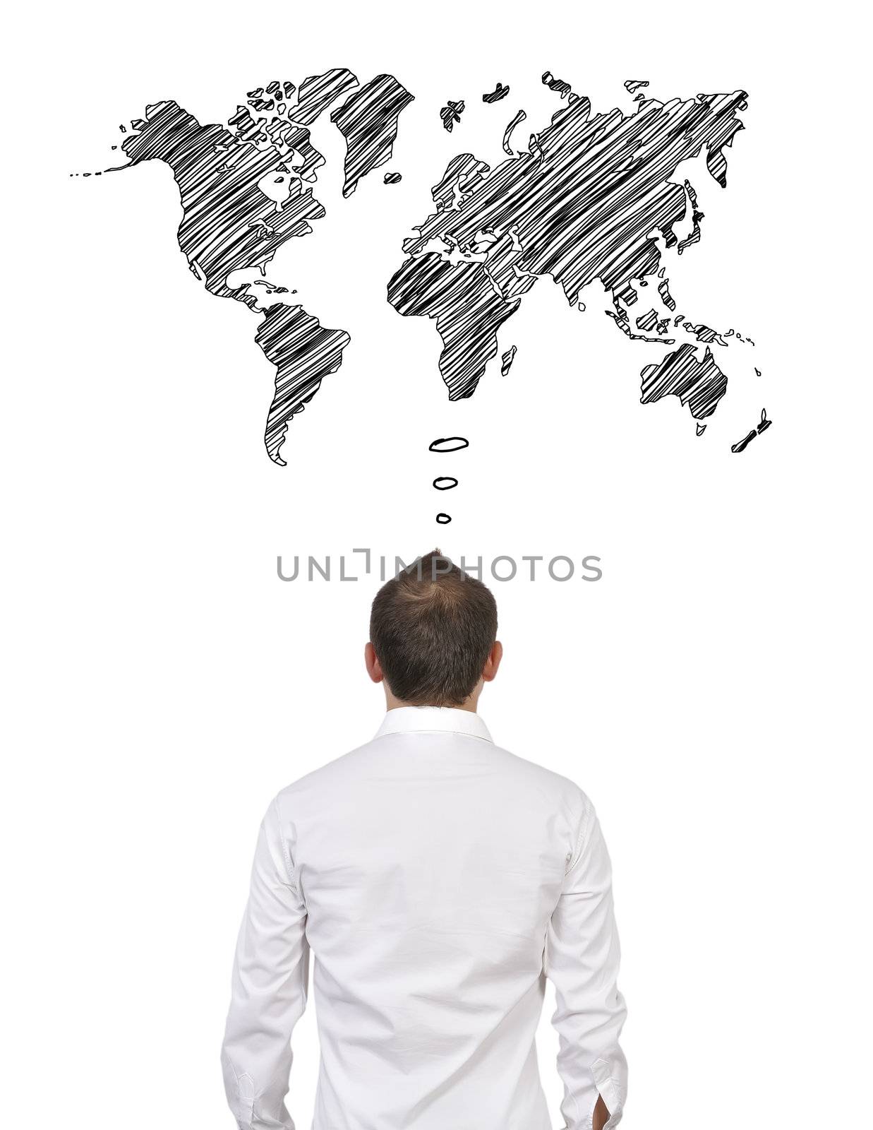 businessman dreaming at world map
