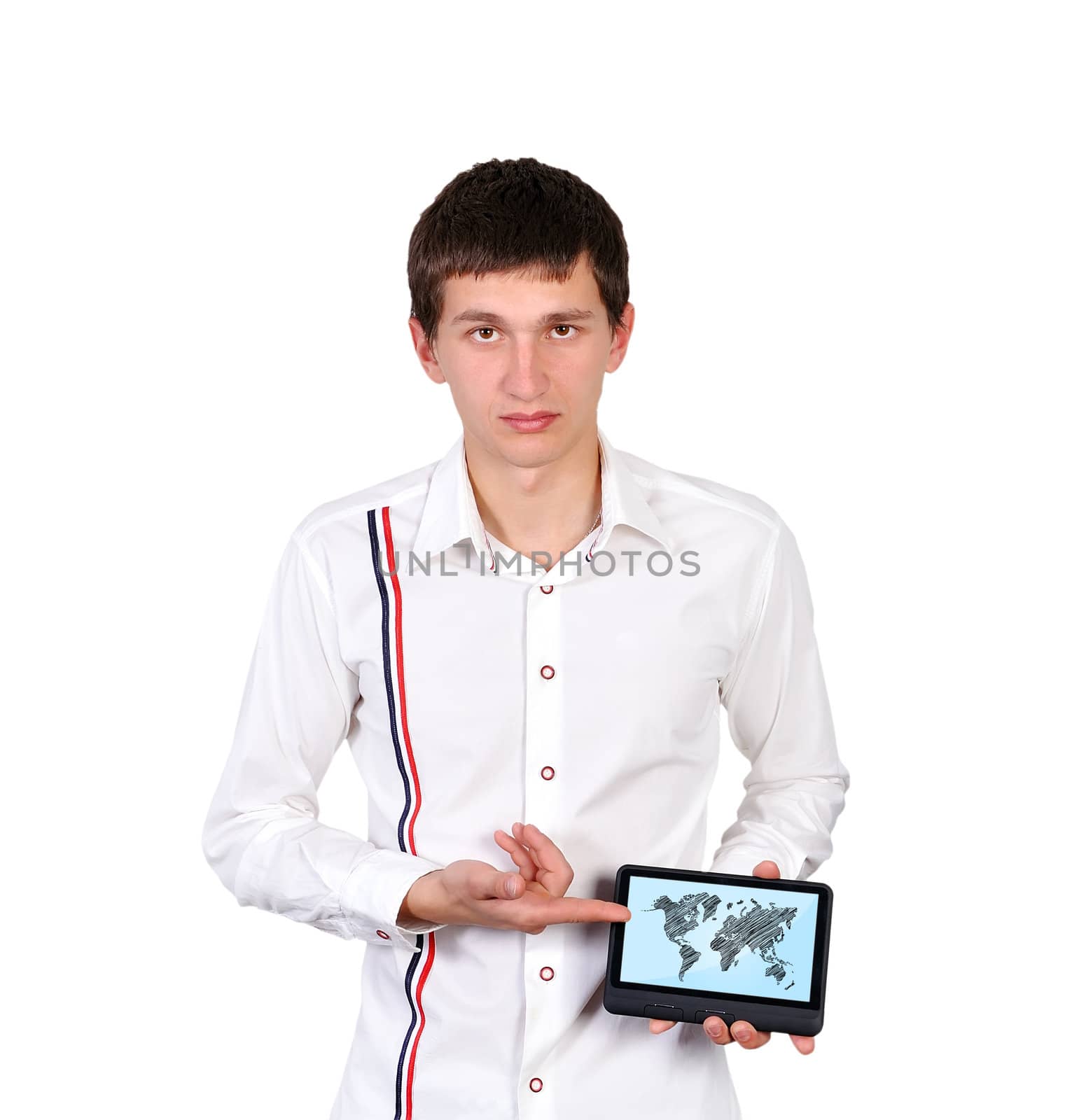 man with digital tablet in  hand
