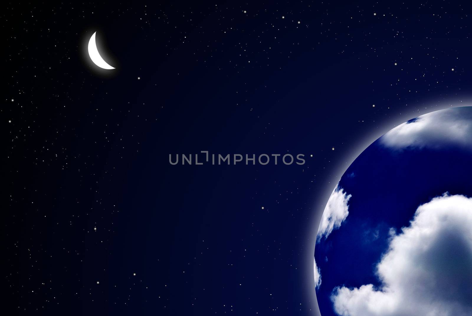 Moon with the earth in the space, Astronomy concept