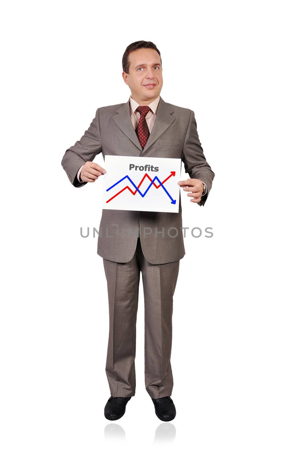 man holding a placard with profits