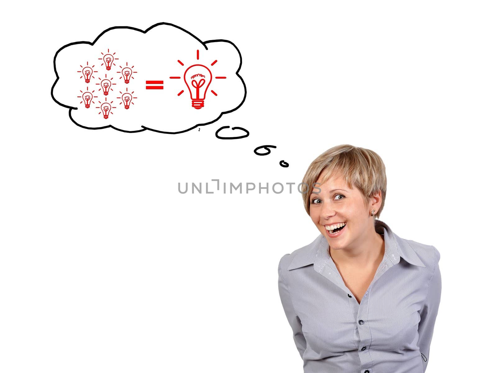 funny girl dreaming idea on a white background