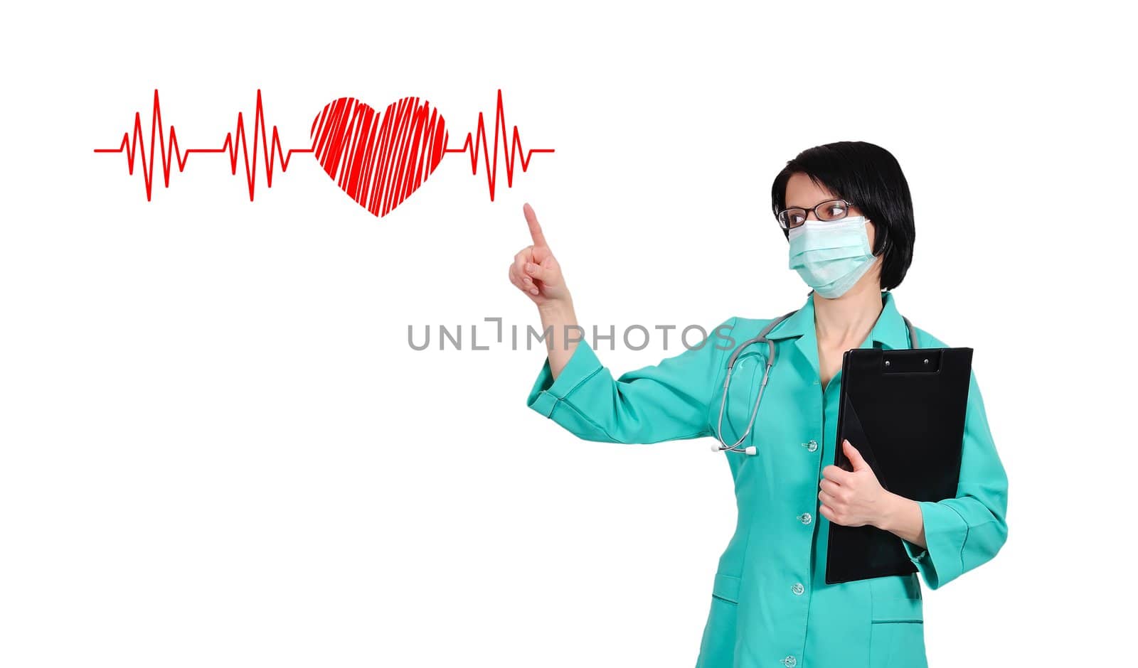 happy smiling young female doctor with clipboard