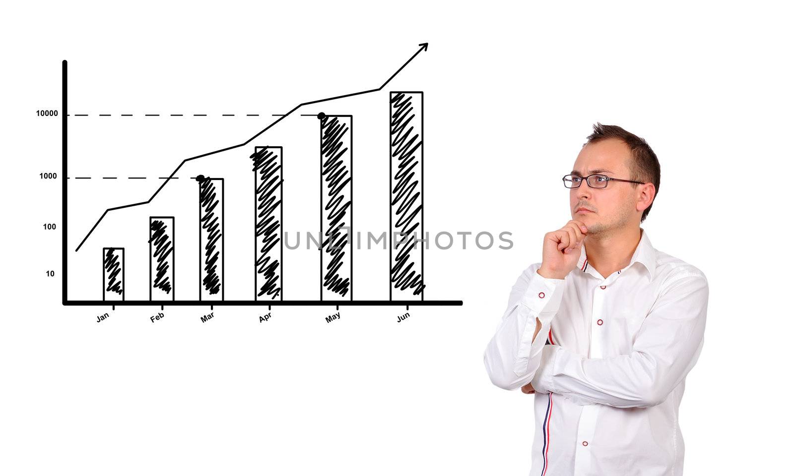 young businessman looking at chart of profit