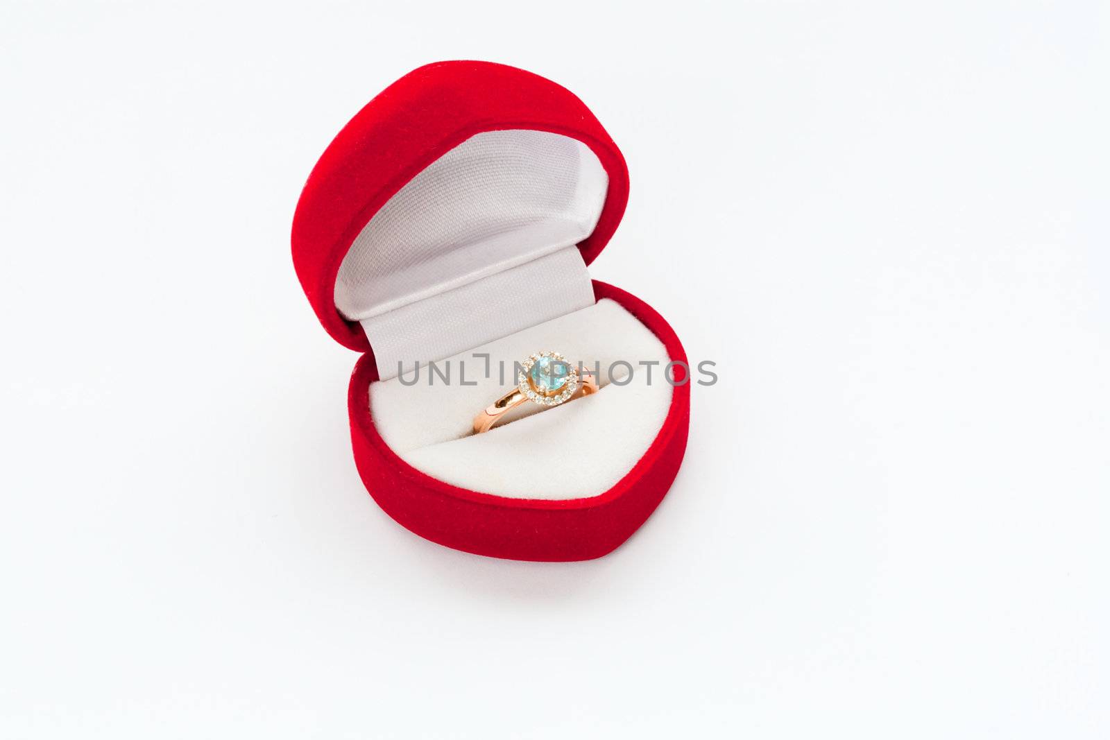 Gold ring with diamond in Red box
