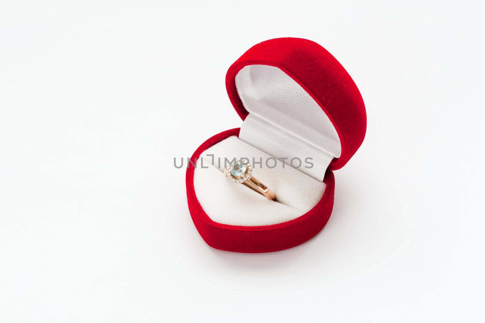 Gold ring with diamond in Red box