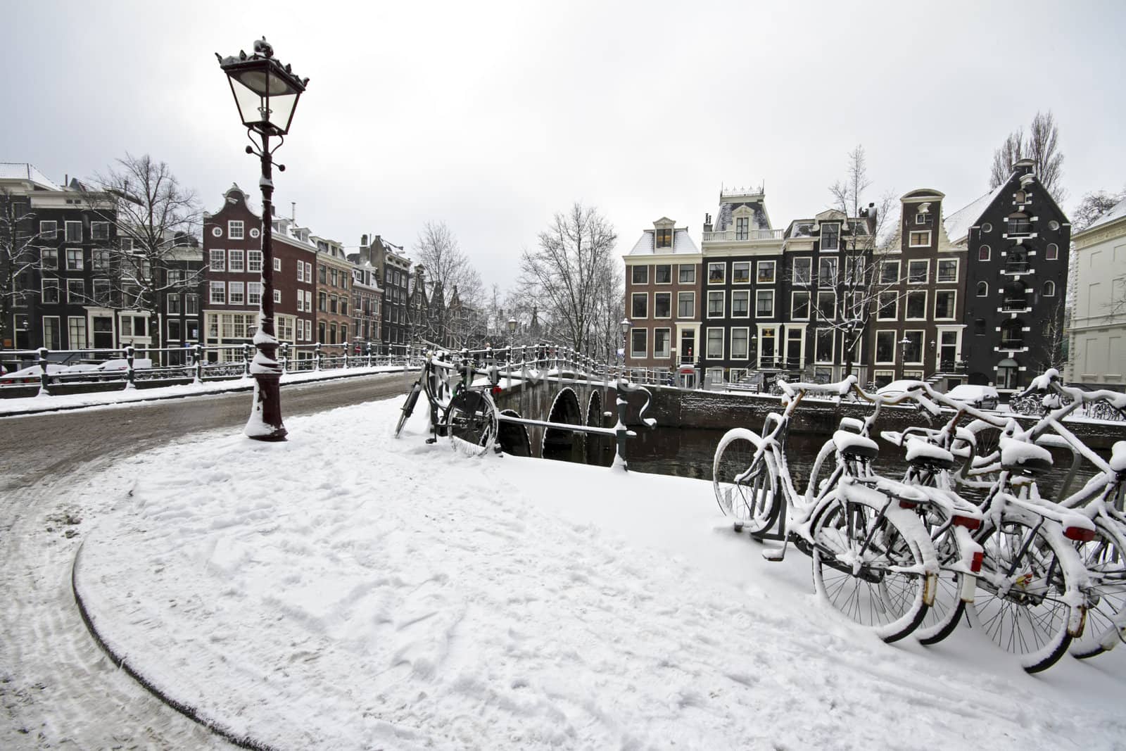 Snowy Amsterdam in winter in the Netherlands