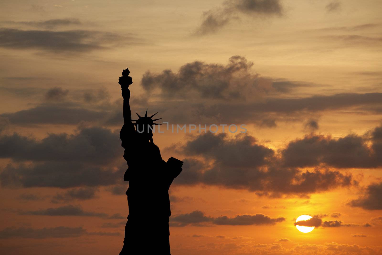 The Statue of Liberty at Sunset, New York City