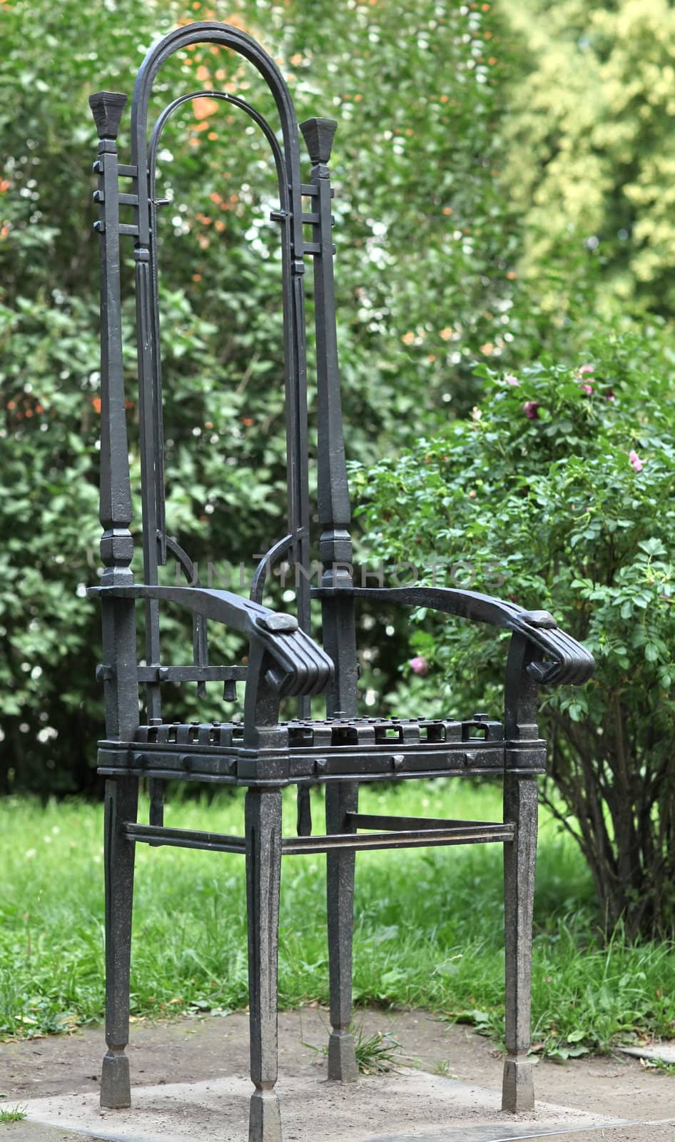 The metal Garden bench in the garden