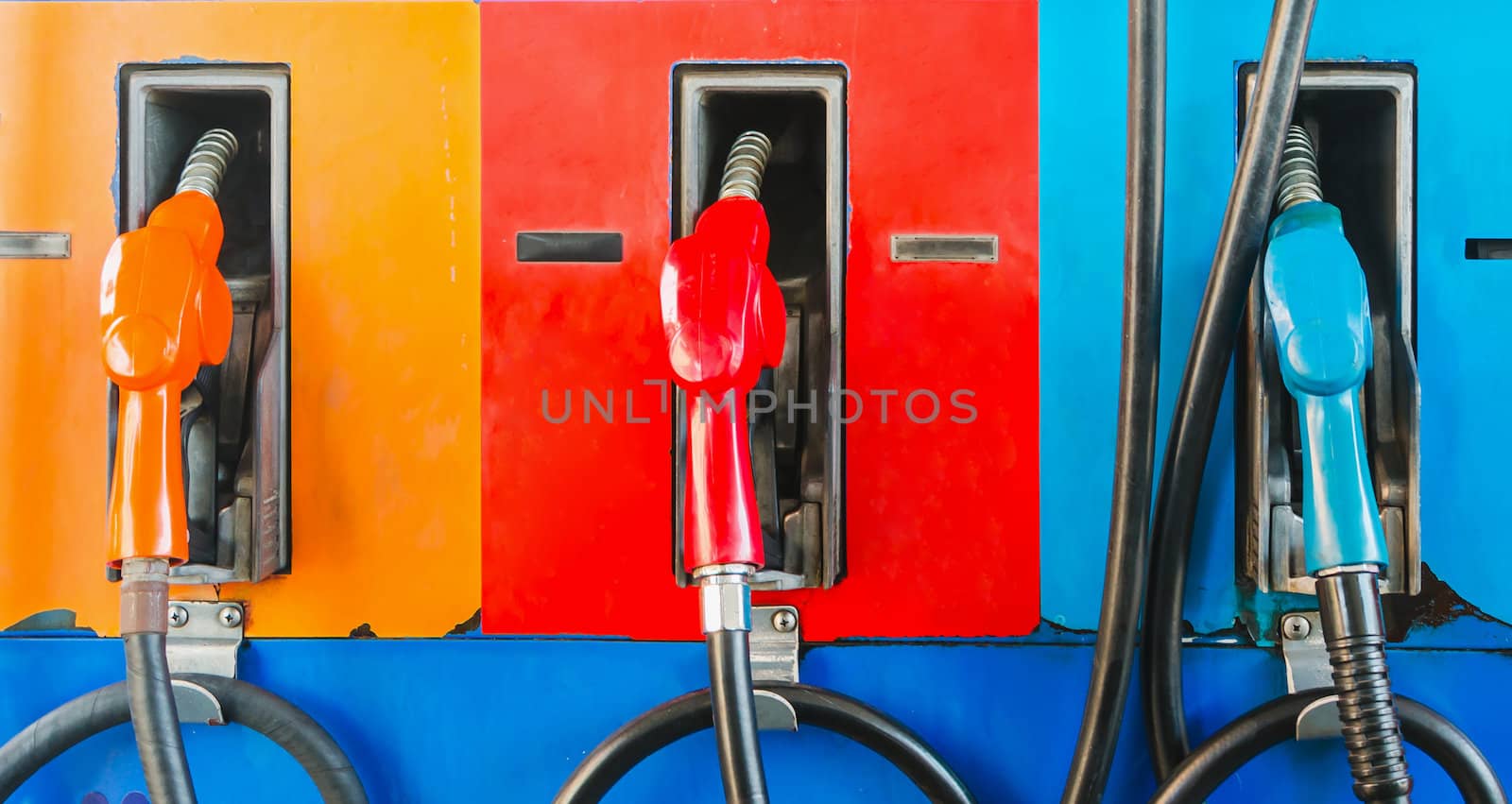 colorful fuel oil gasoline dispenser at petrol filling station