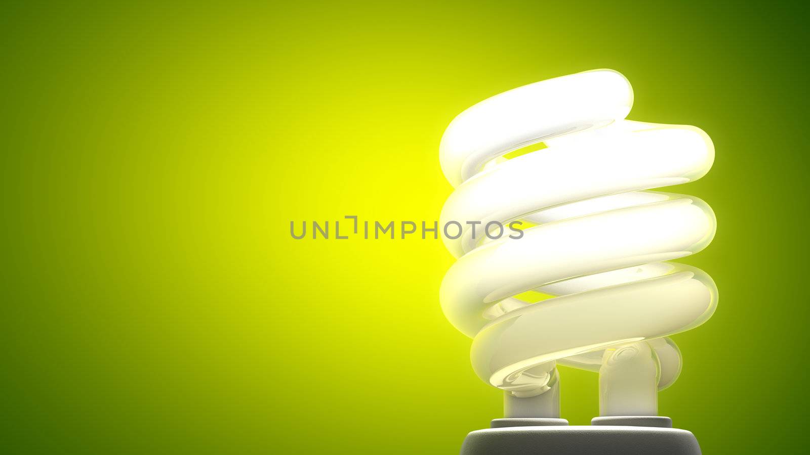 Compact fluorescent lamp. Green background, ecological metaphor.