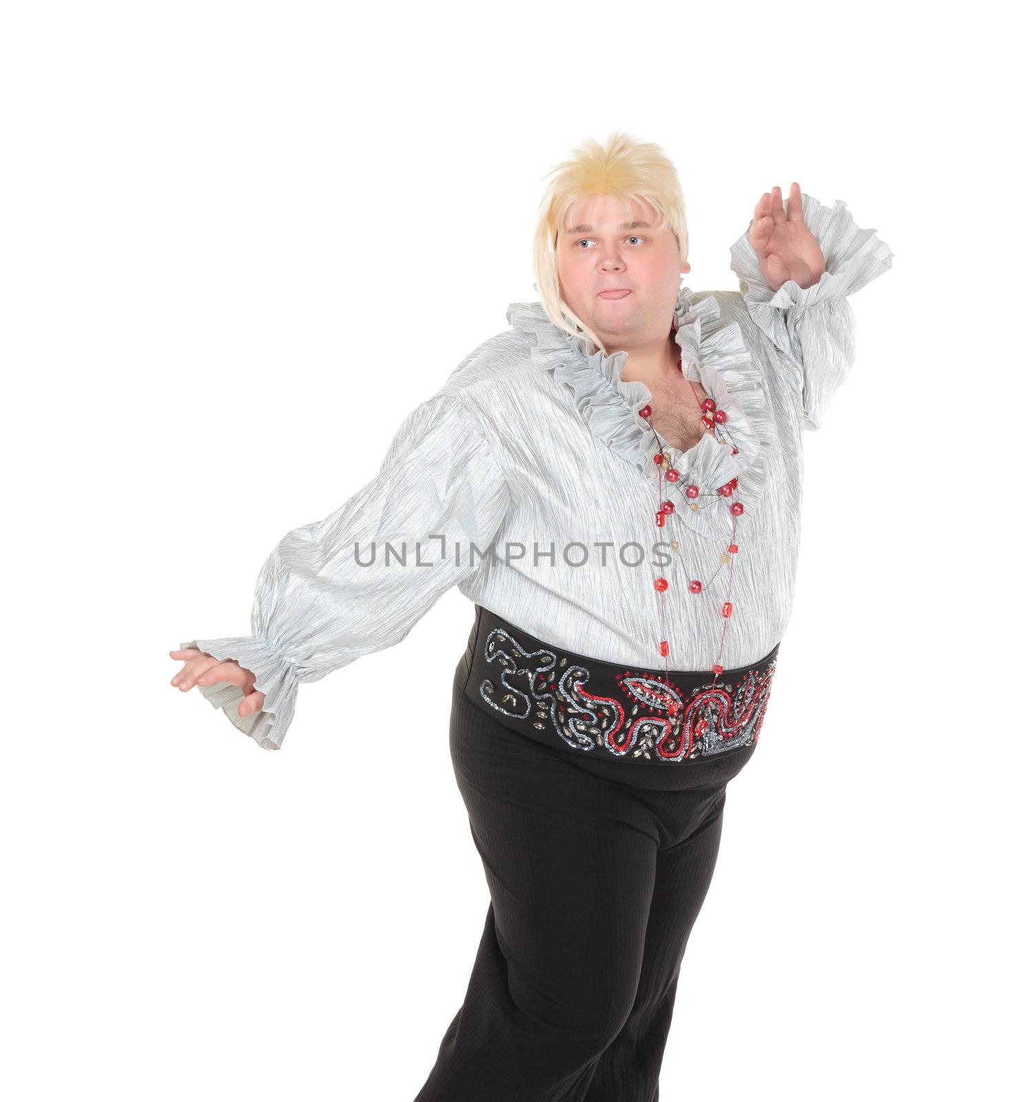 Crazy funny fat man posing wearing a blonde wig by Discovod