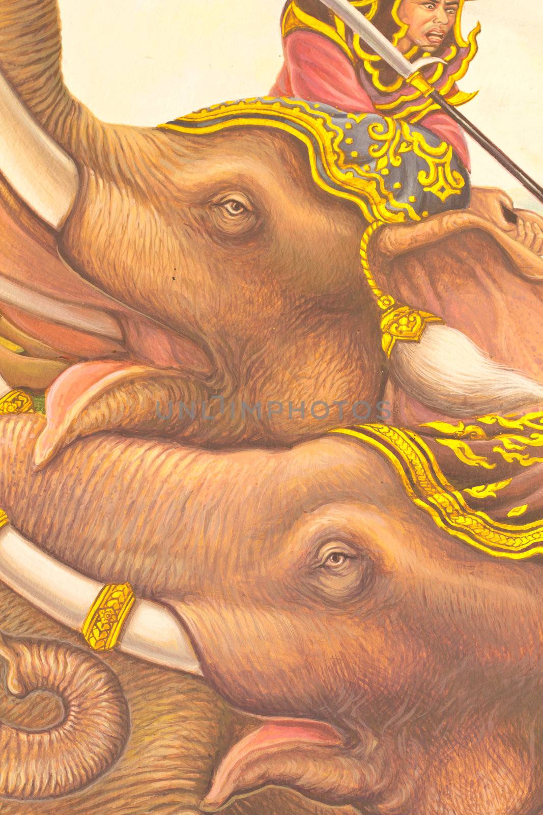 Beautiful delicate paintings of elephants in Thailand