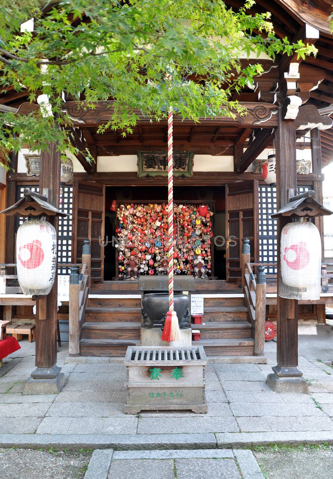 Little Temple during street leading to Kiyomizu Temple, Kyoto, Japan